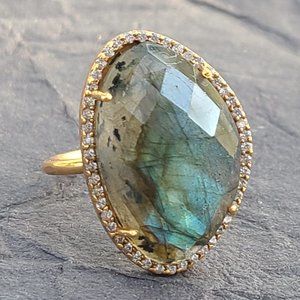 Labradorite ring size 9-Sterling silver-Gold plated